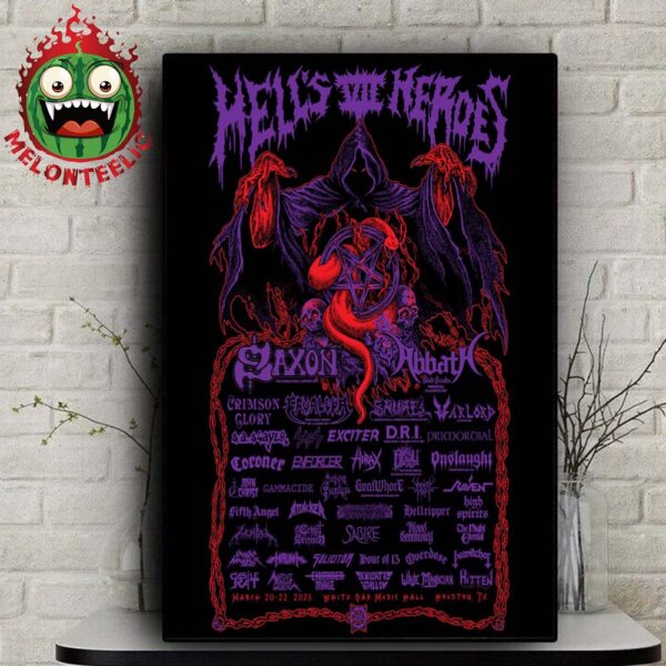 Hell’s Heroes Festival Event Poster For The Mighty Saxon At White Oak Music Hall In Houston TX On March 20th And 22th 2025 Home Decor Poster Canvas