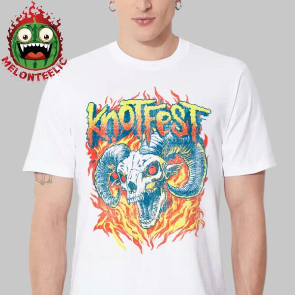 Knotfest Australia Slipknot Fiery Goat Skull Vintage White Unisex T-Shirt