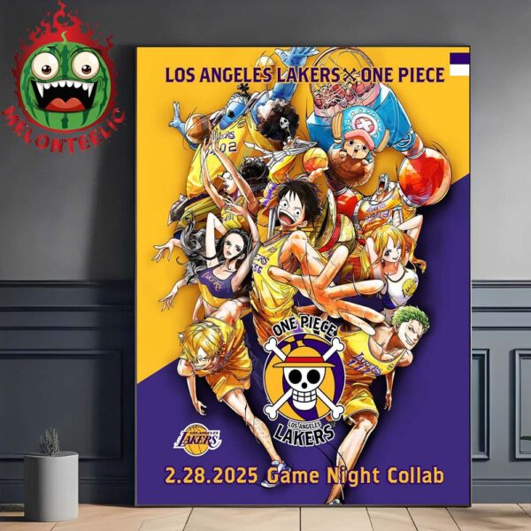 Los Angeles Lakers X One Piece Poster Straw Hat Pirates Game Night Collab On February 28th 2025 Home Decor Poster Canvas