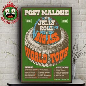 Post Malone With Jelly Roll Official Poster The Big Ass World Tour 2025 Schedule On August And September Home Decor Poster Canvas