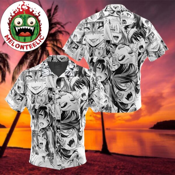 Ahegao Manga Collage Funny Summer Collections Summer Hawaiian Shirt For Men