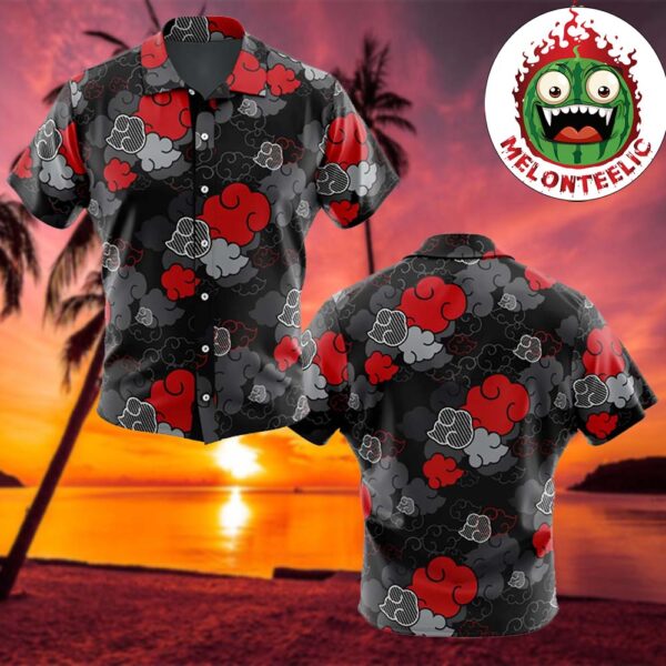 Black Aloha Akatsuki Button Up Summer Hawaiian Shirt For Men