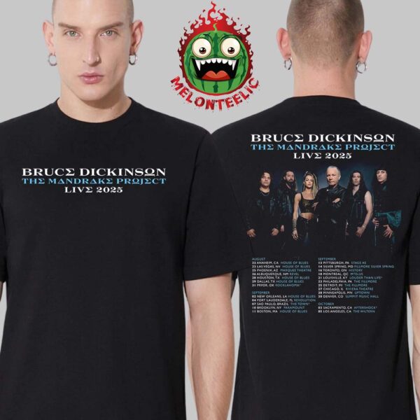 Bruce Dickinson Event Poster The Mandrake Project Live Tour 2025 Date List Schedule Two Sides Unisex T-Shirt