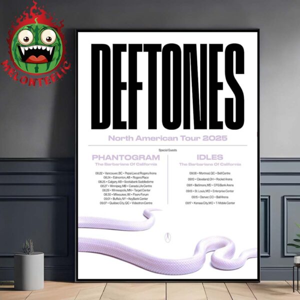 Deftones Event Poster North American Tour 2025 Dates List Schedule Home Decor Poster Canvas