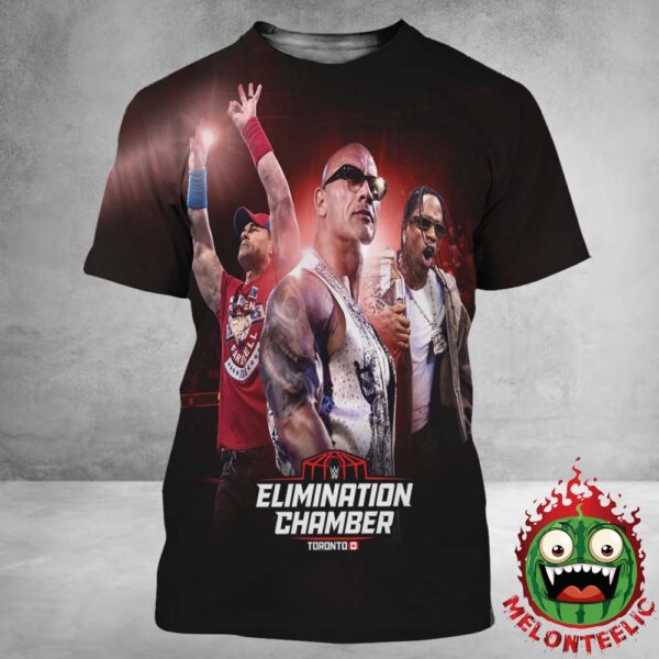 John Cena The Rock And Travis Scott WWE Elimination Chamber 2025 At Toronto In Canada All Over Print Shirt