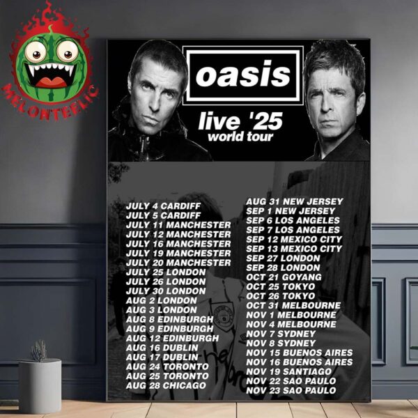 Oasis Event Poster Live 25 World Tour Starts In 4 Months Schedule Home Decor Poster Canvas